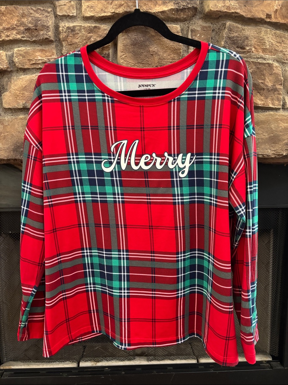 “Merry” Red, green and white Plaid Holiday Top. Large